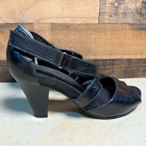 Aerosoles Women's' Black Leather Chunky Heels 3" Sandals Open Toe Size 10 AB 239